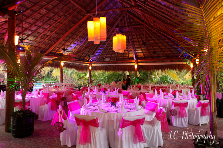 Cancun Mexico wedding reception, tropical wedding, grass hut